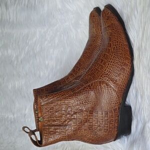 Men's Brown Crocodile Pattern Leather Ankle Boots